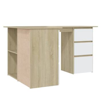 Corner Desk White and Sonoma Oak 145x100x76 cm Engineered Wood