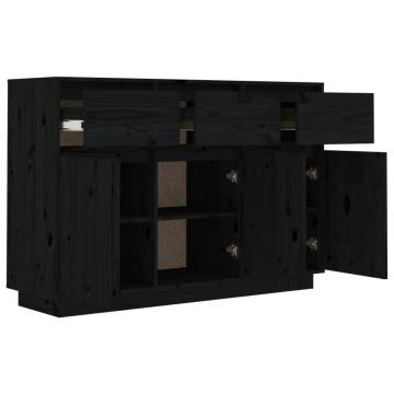 Sideboard Black 110x34x75 cm Solid Wood Pine