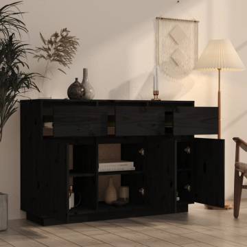 Sideboard Black 110x34x75 cm Solid Wood Pine