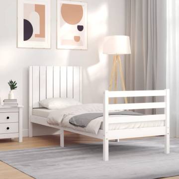 Bed Frame with Headboard White Small Single Solid Wood