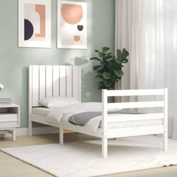 Bed Frame with Headboard White Small Single Solid Wood