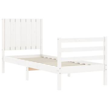 Bed Frame with Headboard White Small Single Solid Wood