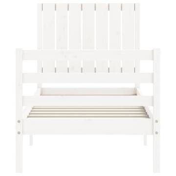 Bed Frame with Headboard White Small Single Solid Wood