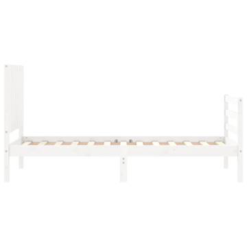 Bed Frame with Headboard White Small Single Solid Wood