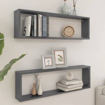 Wall Cube Shelf 2 pcs High Gloss Grey 100x15x30 cm Engineered Wood