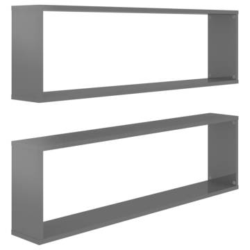 Wall Cube Shelf 2 pcs High Gloss Grey 100x15x30 cm Engineered Wood