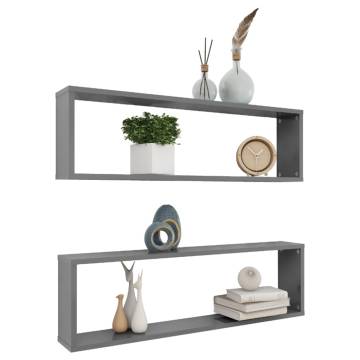 Wall Cube Shelf 2 pcs High Gloss Grey 100x15x30 cm Engineered Wood