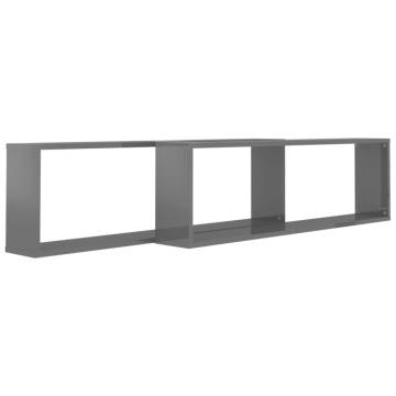 Wall Cube Shelf 2 pcs High Gloss Grey 100x15x30 cm Engineered Wood