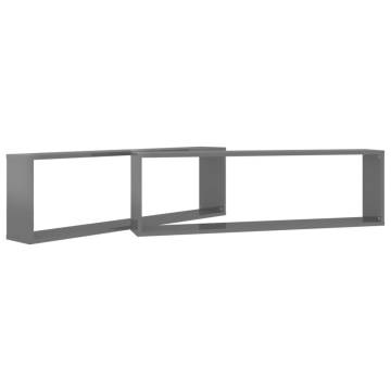 Wall Cube Shelf 2 pcs High Gloss Grey 100x15x30 cm Engineered Wood