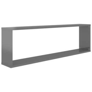 Wall Cube Shelf 2 pcs High Gloss Grey 100x15x30 cm Engineered Wood