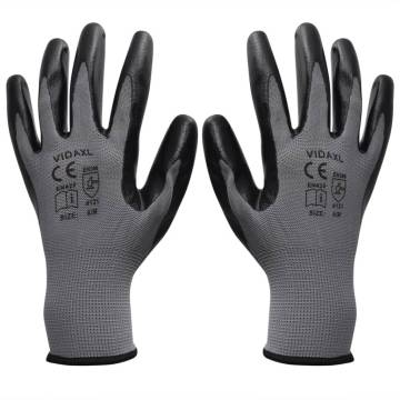 Work Gloves Nitrile 24 Pairs Grey and Black Size 8M