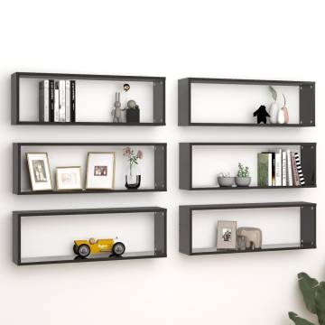 Wall Cube Shelf 6 pcs High Gloss Black 80x15x26.5cm Engineered Wood