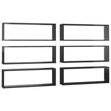 Wall Cube Shelf 6 pcs High Gloss Black 80x15x26.5cm Engineered Wood