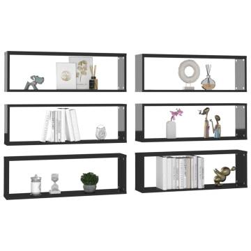 Wall Cube Shelf 6 pcs High Gloss Black 80x15x26.5cm Engineered Wood