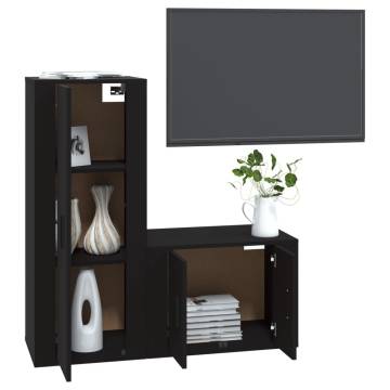 2 Piece TV Cabinet Set Black Engineered Wood