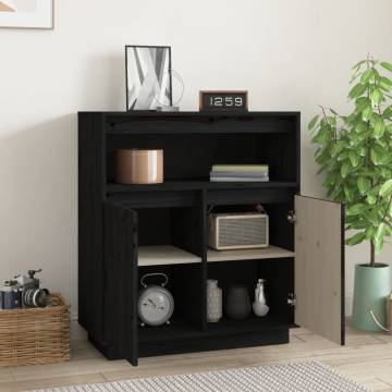 Sideboard Black 70x34x80 cm Solid Wood Pine