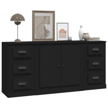 Sideboards 3 pcs Black Engineered Wood