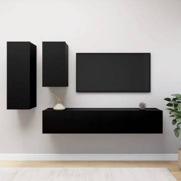 4 Piece TV Cabinet Set Black Engineered Wood