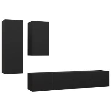 4 Piece TV Cabinet Set Black Engineered Wood