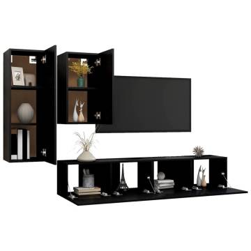 4 Piece TV Cabinet Set Black Engineered Wood