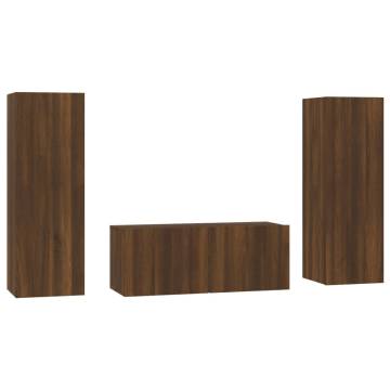 3 Piece TV Cabinet Set Brown Oak Engineered Wood