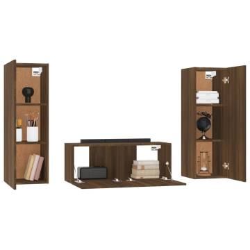 3 Piece TV Cabinet Set Brown Oak Engineered Wood