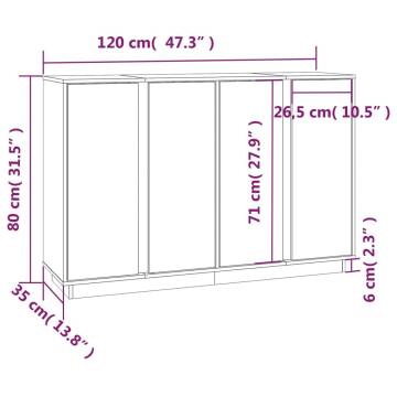 Sideboard Black 120x35x80 cm Solid Wood Pine