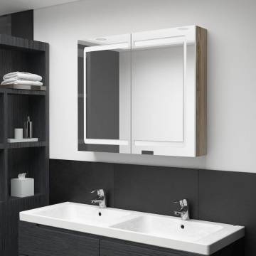 LED Bathroom Mirror Cabinet White and Oak 80x12x68 cm