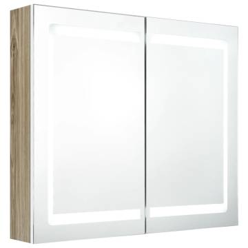 LED Bathroom Mirror Cabinet White and Oak 80x12x68 cm