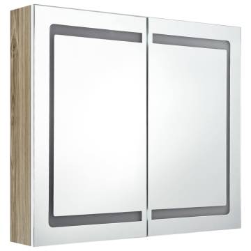 LED Bathroom Mirror Cabinet White and Oak 80x12x68 cm