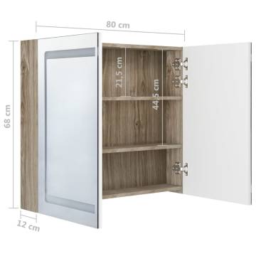 LED Bathroom Mirror Cabinet White and Oak 80x12x68 cm