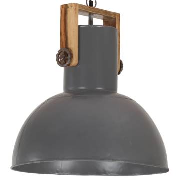 Industrial Hanging Lamp 25 W Grey Round Mango Wood 42 cm E27