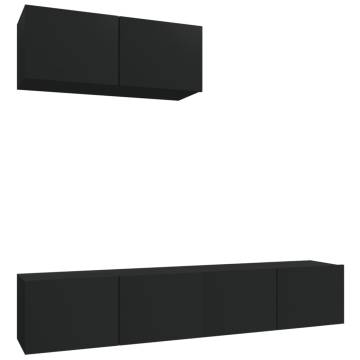 3 Piece TV Cabinet Set Black Engineered Wood