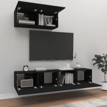 3 Piece TV Cabinet Set Black Engineered Wood