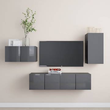 4 Piece TV Cabinet Set High Gloss Grey Engineered Wood