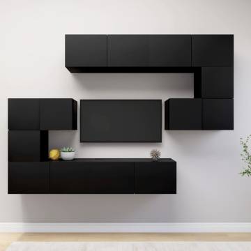 8 Piece TV Cabinet Set Black Engineered Wood