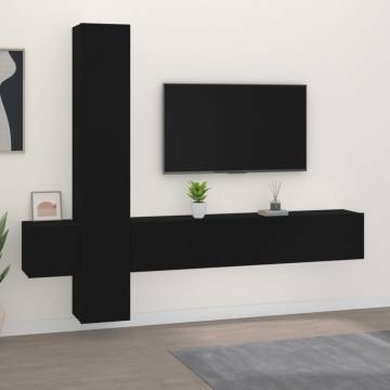 5 Piece TV Cabinet Set Black Engineered Wood