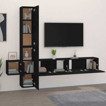 5 Piece TV Cabinet Set Black Engineered Wood