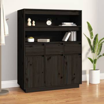 Highboard Black 89x40x116.5 cm Solid Wood Pine