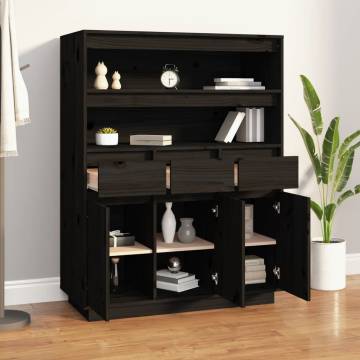 Highboard Black 89x40x116.5 cm Solid Wood Pine