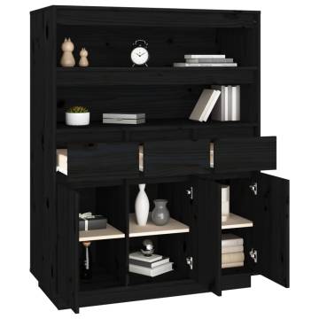 Highboard Black 89x40x116.5 cm Solid Wood Pine