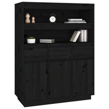 Highboard Black 89x40x116.5 cm Solid Wood Pine