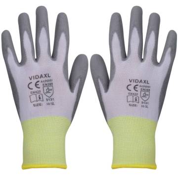 Work Gloves PU 24 Pairs White and Grey Size 10XL