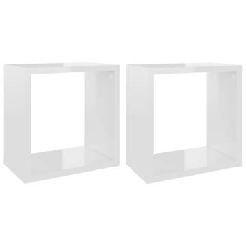 Wall Cube Shelves 2 pcs High Gloss White 26x15x26 cm