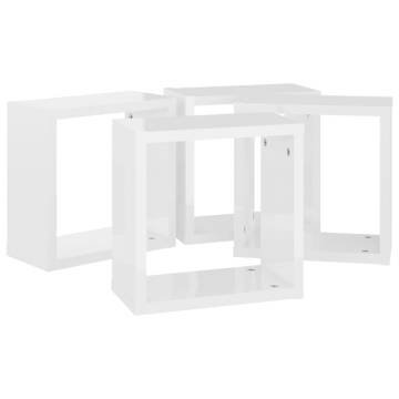 Wall Cube Shelves 4 pcs High Gloss White 30x15x30 cm