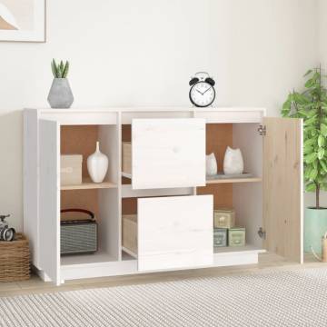 Sideboard White 111x34x75 cm Solid Wood Pine