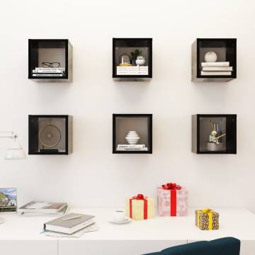 Wall Cube Shelves 6 pcs Black 22x15x22 cm