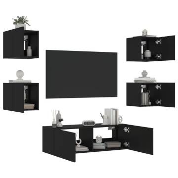 5 Piece TV Wall Cabinets with LED Lights Black