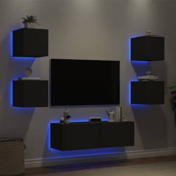 5 Piece TV Wall Cabinets with LED Lights Black