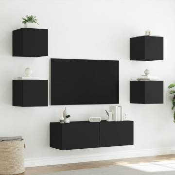 5 Piece TV Wall Cabinets with LED Lights Black